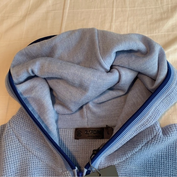 G/Fore Waffle Stitch Hooded Sweater Large Wool Womens Top Golf Ice Blue Soft NEW - Picture 11 of 13